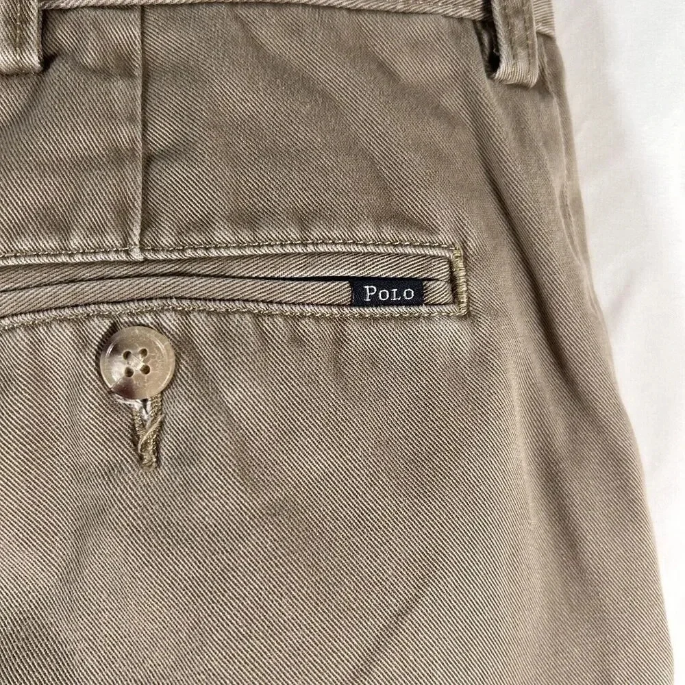 Polo Ralph Lauren Khaki Pants Men 34x32 Beige Classic Fit Button Zip 100% Cotton